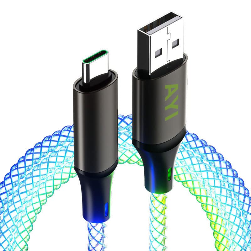 AYI RGB USB Type C to USB A 2.0 Android Charger Cable Fast Charging High Data Speed Visible Colorful Current Flowing Compatible with All Type C Device-RGB 39 Inches