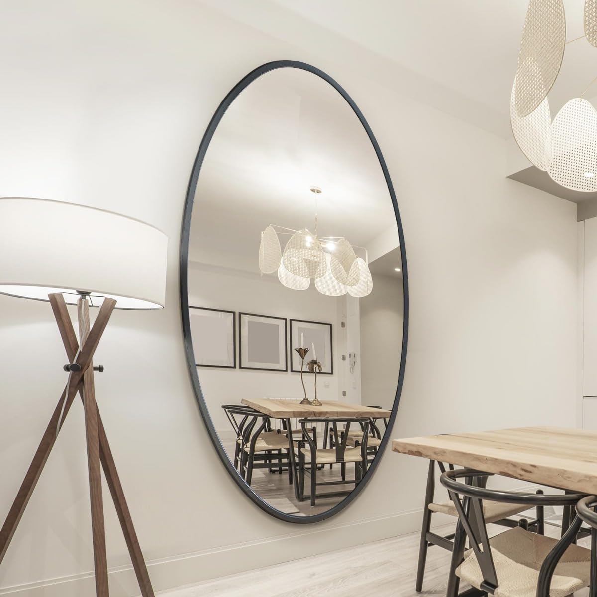 MirrorOutlet The Ovale - Large Black Framed Oval Pond Wall Mirror 79" X 44" (200cm X 112cm) Silver Mirror Glass On A Black Backing.