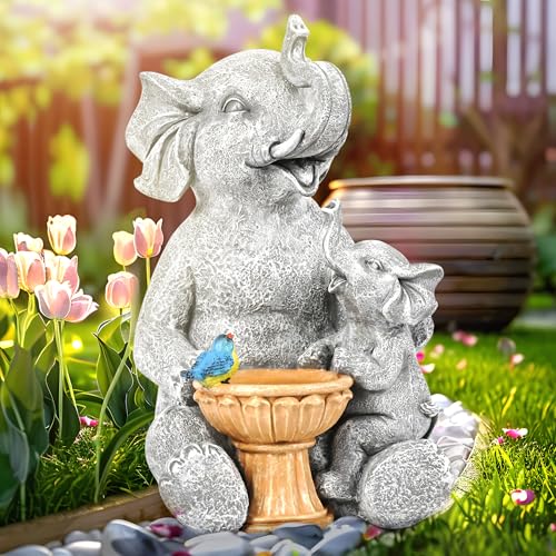 GIGALUMI Elefant Gartendeko, Elefantenmutter und das Elefantenkind umarmen Sich Solar Gartenstatuen, Dekoration für Terrasse, draußen, Hof, Geburtstagsgeschenk für Mama, Geschenke für Frauen