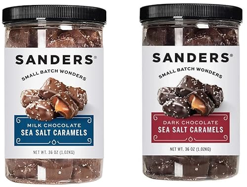 Sanders Chocolate Variety Paquete de 2  Un Chocolate Negro y Uno Chocolate con Leche Caramelos de sal marina  36 onzas