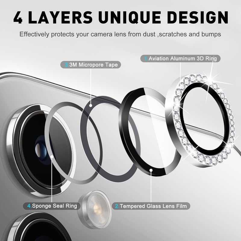 Image of For Samsung Galaxy A16 5G Camera Lens Protector, Individual Metal Ring Tempered Glass Lens Cover, [Strong Adsorption] Scratch Resistant Ultra-Thin HD Clear Lens Cover, 1 Set-Gold Diamond