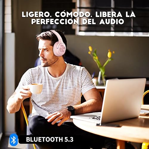 Miniatura 7 de Auriculares inalámbricos Bluetooth rosados sobre la oreja 65 horas de tiempo de reproducción, plegables, graves profundos, HiFi, estéreo,