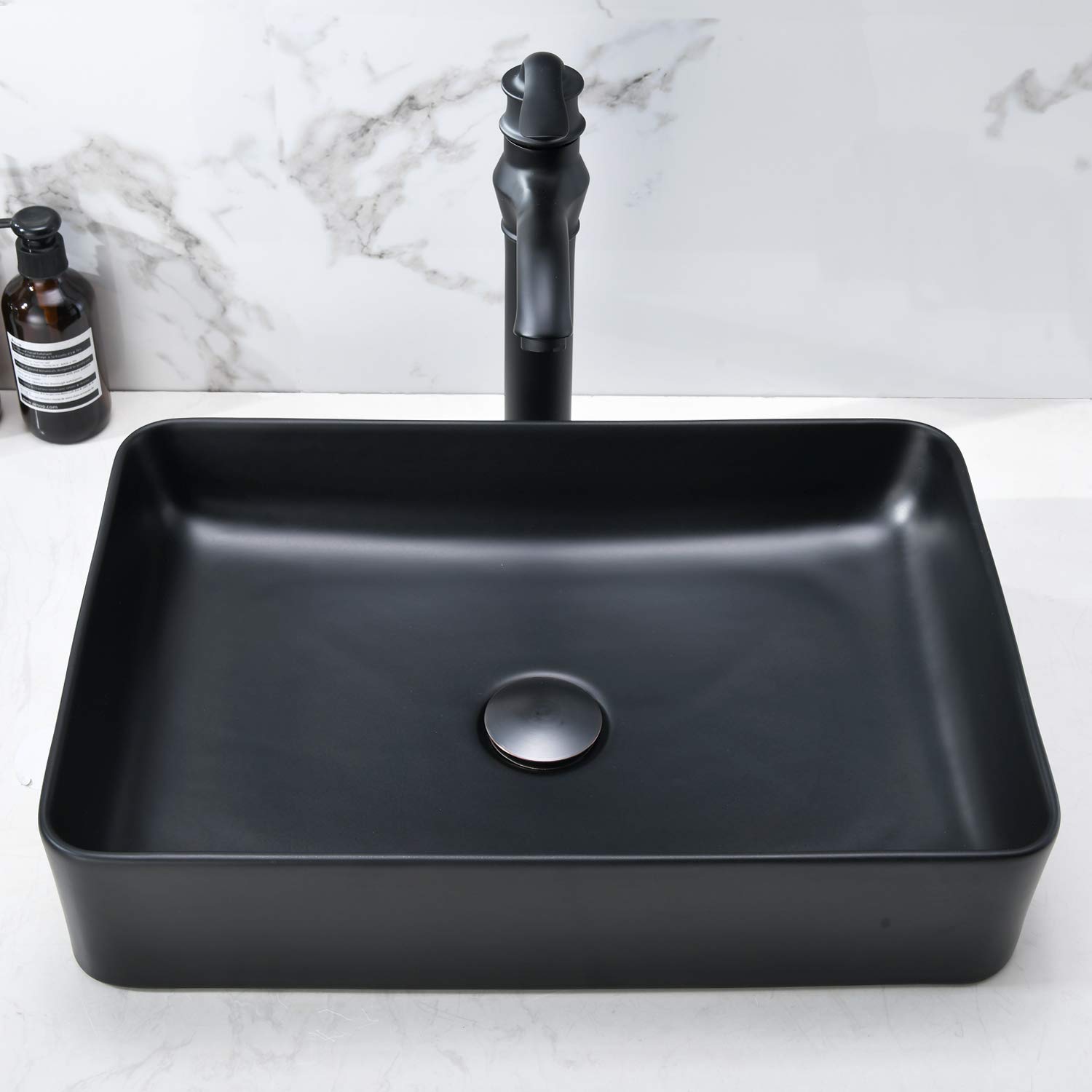 Snapklik.com : 20 Inch Matte Black Vessel Sink Rectangular, 20x14 Inch