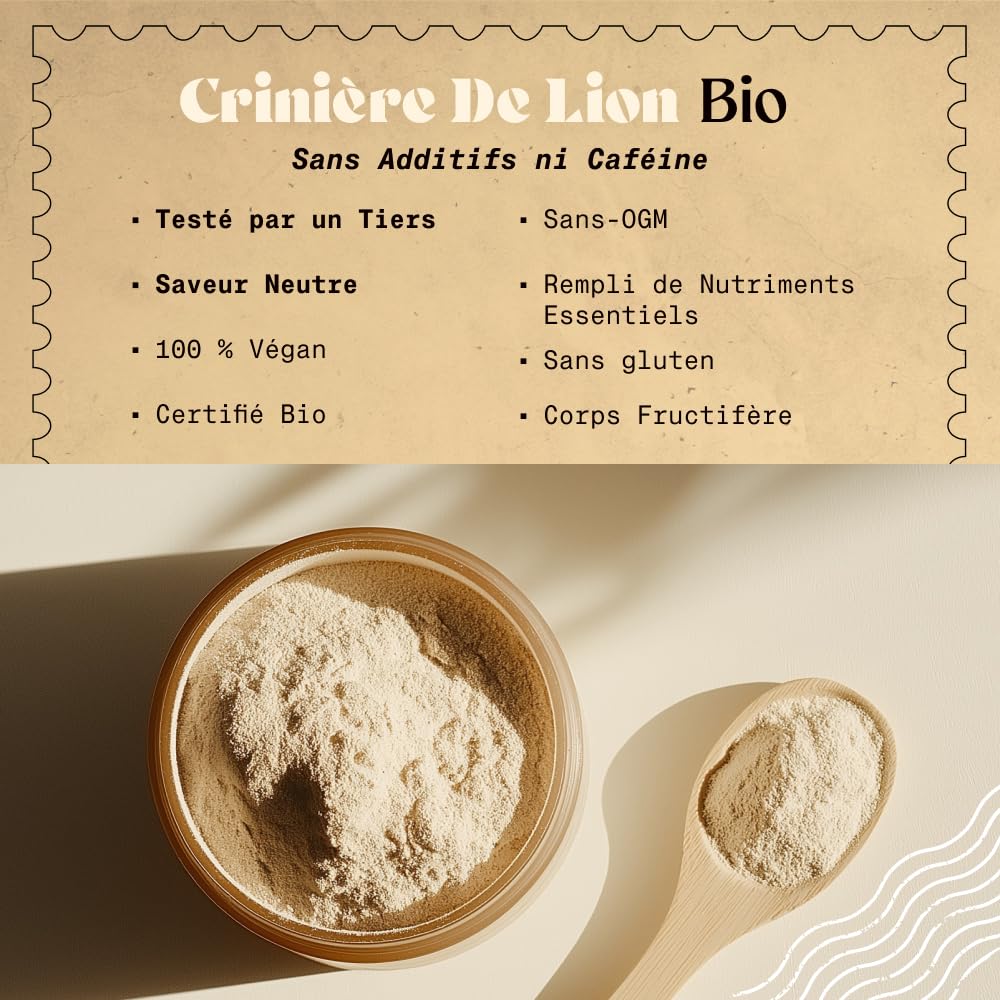 NaturaleBio Hericium Poudre Bio 200g | Bio, Vegan, Sans Gluten | Favorise la Fonction Cognitive, la Santé Intestinale & Immunitaire | Riche en Composés Bioactifs | Facile à Consommer