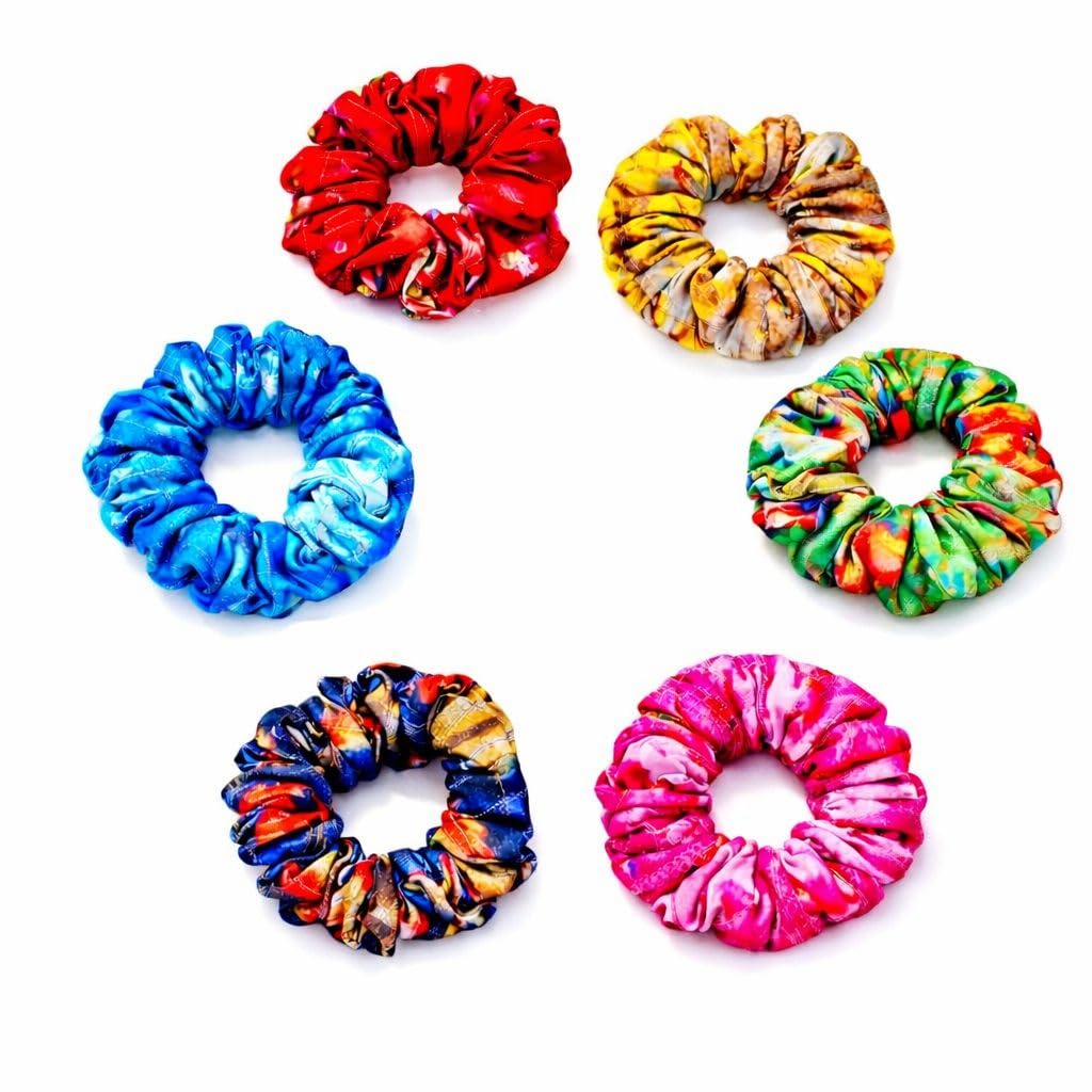 Holi Special Pack of 6 Vintage Style Printed Hair Scrunchies for Women | Soft Fabric Elastic Ponytail Holders | Stylish & Comfortable Hair Accessories | Multicolor Scrunchie Set | Best gift for Sister, Friend, Mom