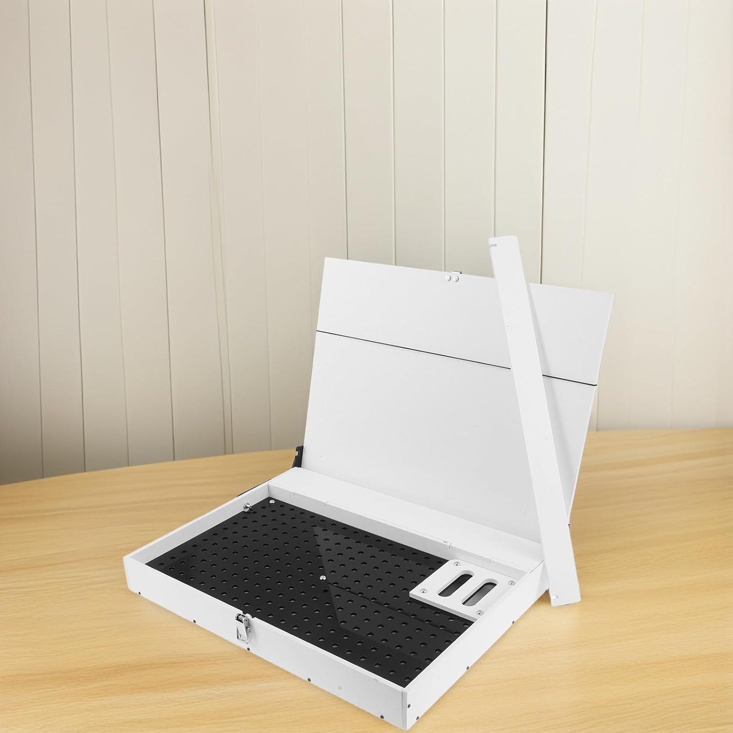 NUOBESTY Model Making Storage Organizer Shelf with Multiple Compartments, Large Capacity DIY Model Paint Rack and Tool Drawer, White PVC and Acrylic Multifunctional Storage for Hobby