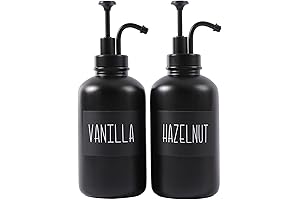 Syrup Dispenser Pump with Engraved Water-resistant Label, Black 16oz