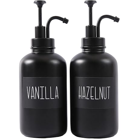 Syrup Dispenser Pump with Engraved Water-resistant Label, Black 16oz