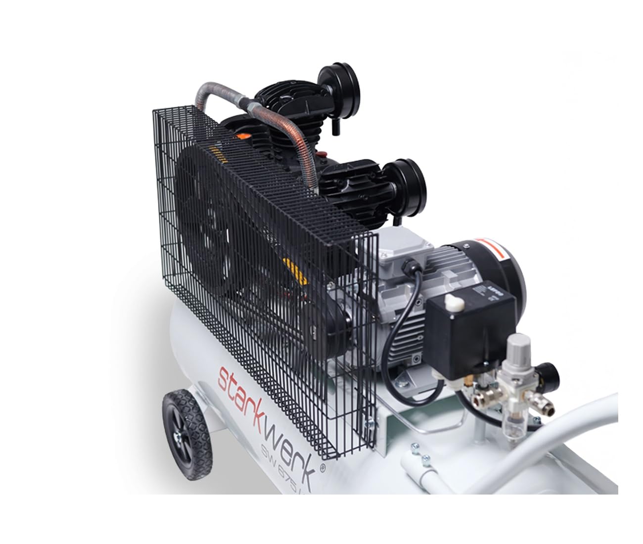 Starkwerk Druckluft Kompressor Druckluftkompressor SW 675/10-3000 Watt / 4 PS 100L Kessel 400 Volt 3 Zylinder Doppel Keilriemenantrieb Profi Druckschalter inklusive Druckminderer und Wasserabscheider