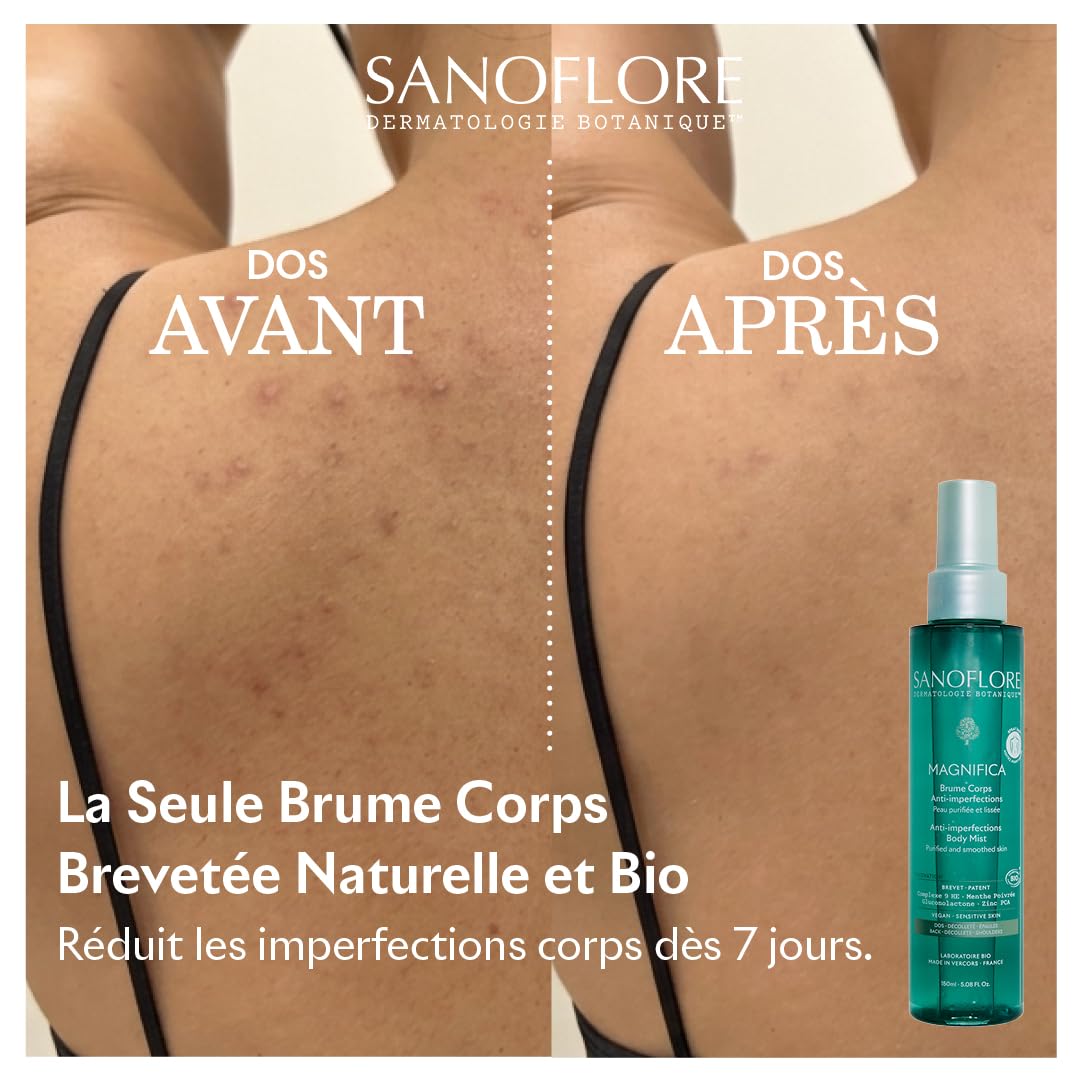SANOFLORE MAGNIFICA Duo Corps Anti-Imperfections Bio – Gel Lavant 400ml + Brume Corps 150ml – Purifie, Lisse & Hydrate - Dos, Décolleté & Fesses – PHA & 9 Huiles Essentielles Bio – Vegan