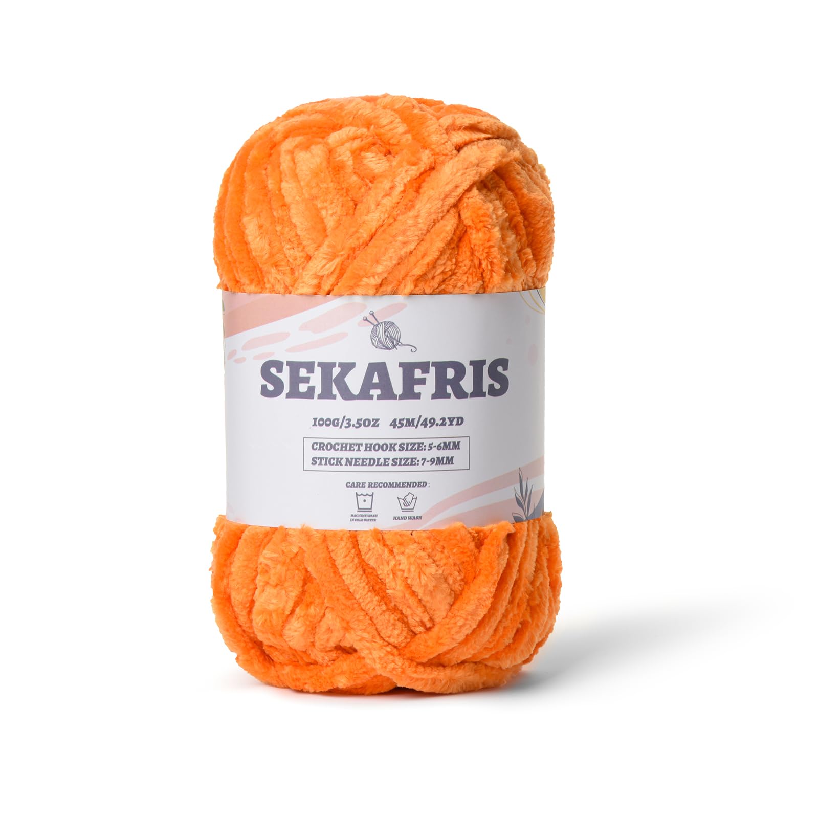Chenille Velvet Soft Yarn Orange 1 Pack