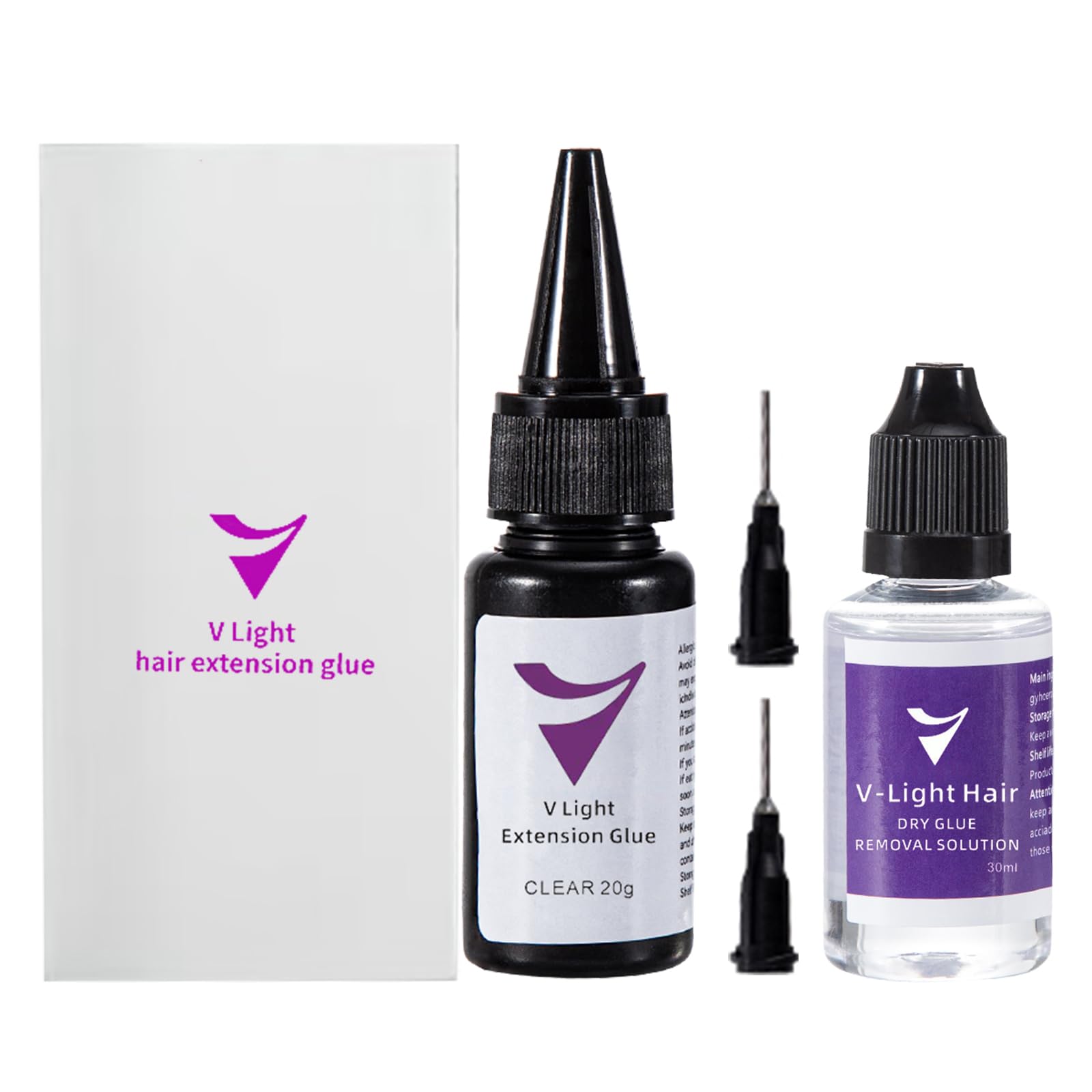 V Light Hair Extension Glue, UV Bond Adhesive, Remover Solution (30ml/1 Pack), Clear Glue (20g/1 Pack), Professional Set for Quick Application and