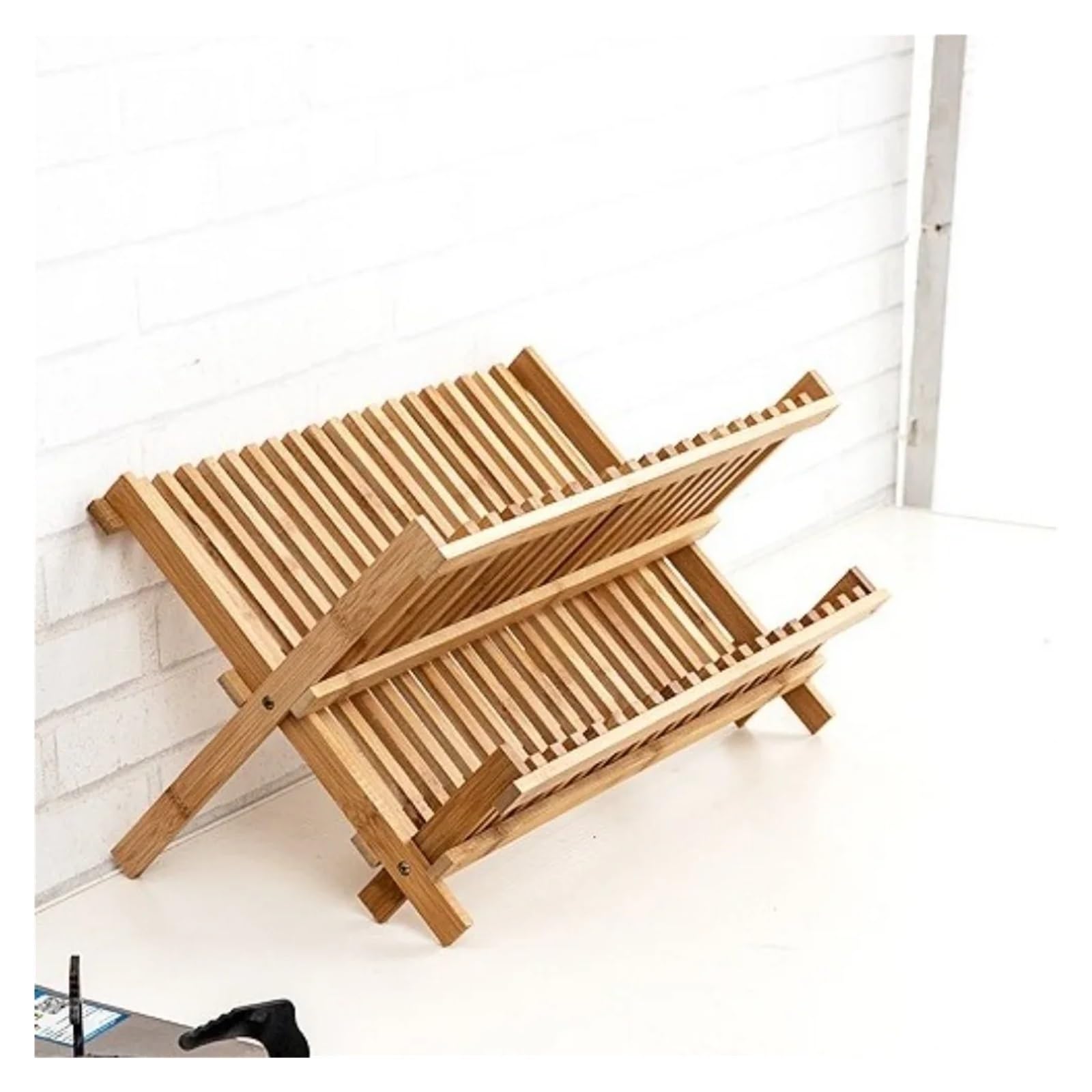 Scolapiatti Pieghevole A 2 Livelli Resistente, Scolapiatti Retrò In Bambù, Scolapiatti Pieghevole Naturale, Portaoggetti Da Cucina(20 Grids)