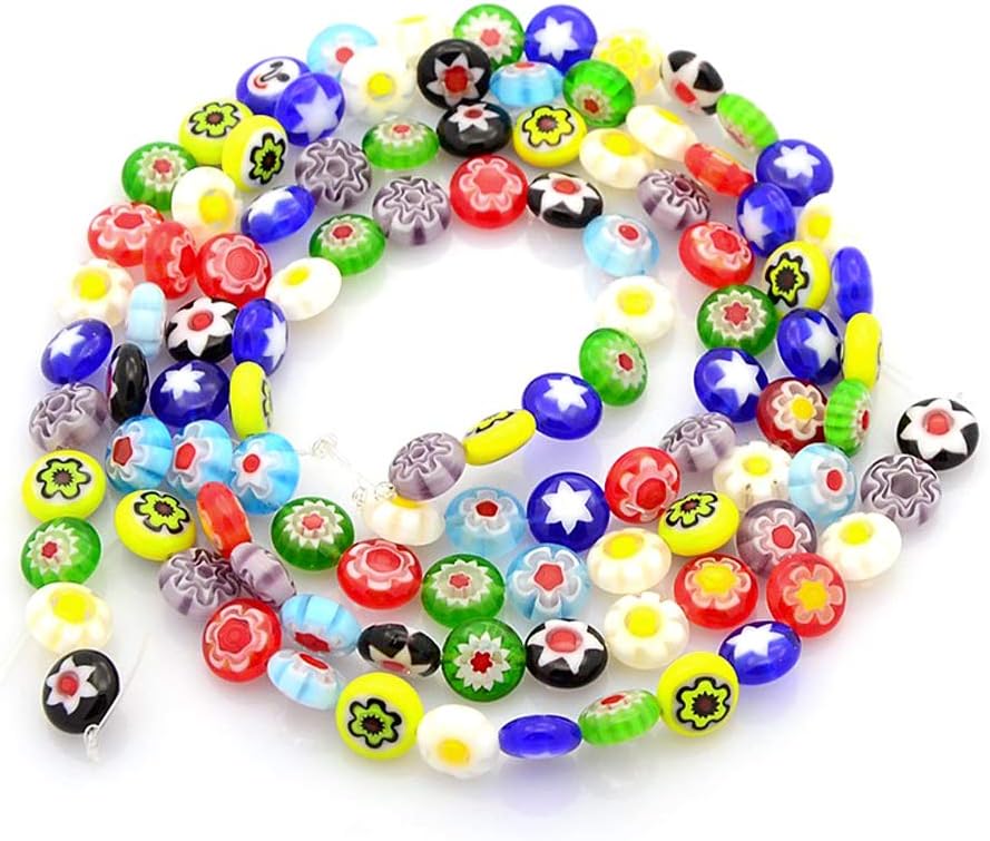 KISSITTY 5 Strands Handmade Millefiori Lampwork Glass Abacus Beads 8x4mm Mixed Color 16" for DIY Jewelry Making (About 52pcs/Strand)