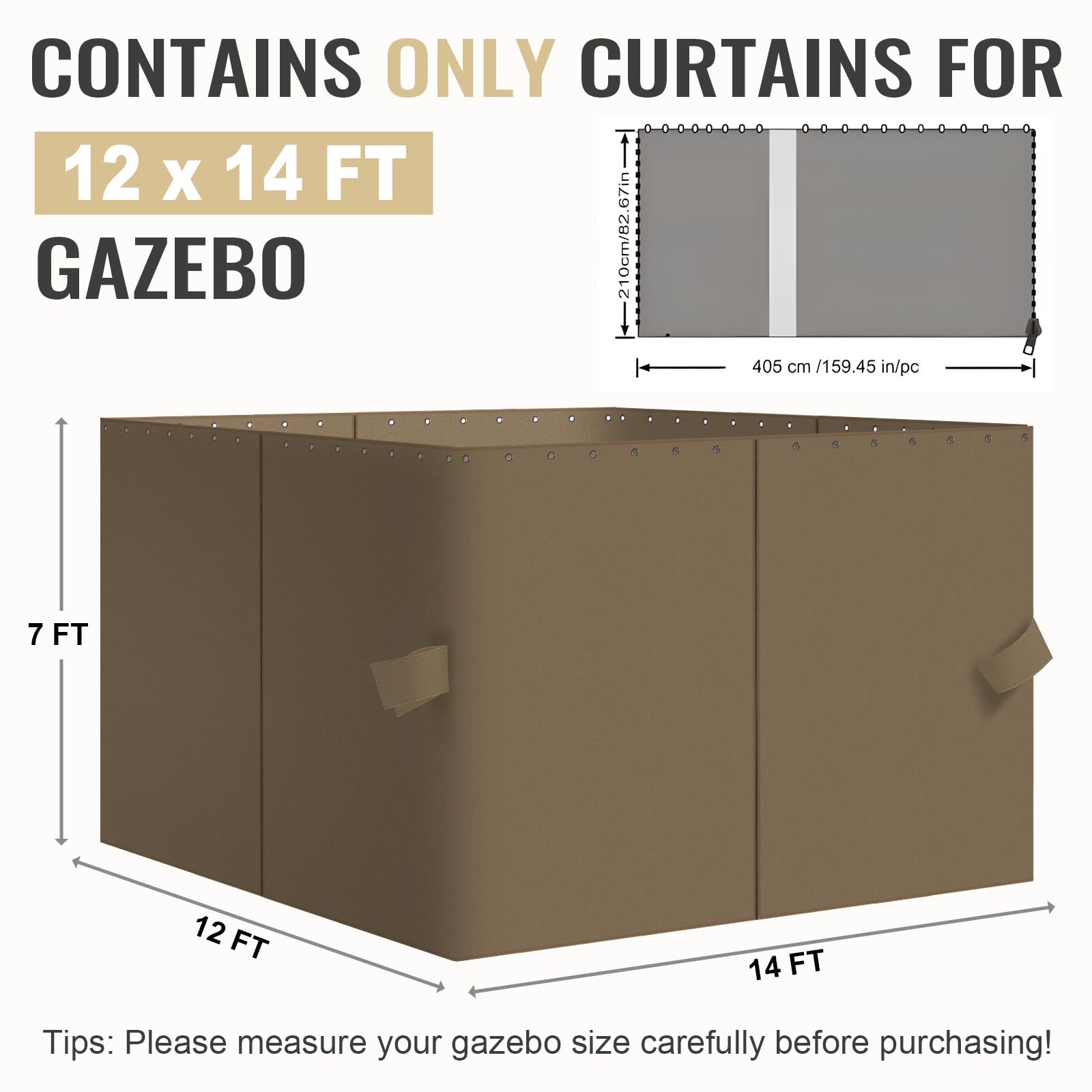 COWVIE 4-Panel 12' x 14' Gazebo Replacement Curtains, Patio Privacy Sidewalls with Double Zipper - Image 3