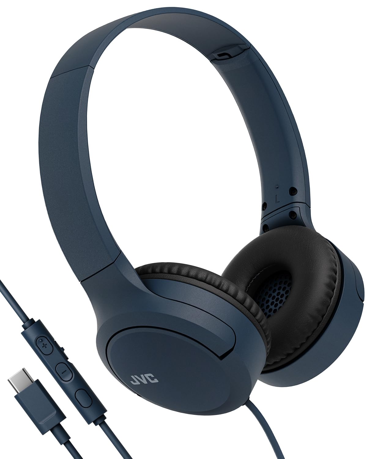 JVC HA-S33UC-A USB-C Casque Supra-auriculaire Pliable avec Microphone et télécommande à 3 Boutons, câble unilatéral, Bleu