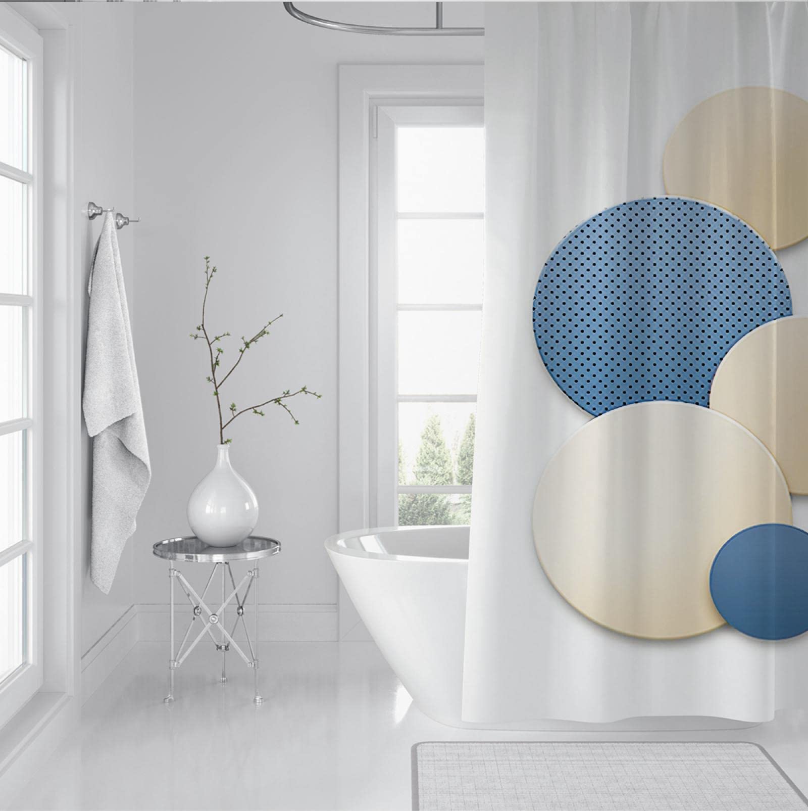 Tenda da doccia modello rotondo Set di tende da doccia blu marrone per arredamento del bagno impermeabile lavabile in tessuto vasca da bagno tenda doccia W220xL200cm