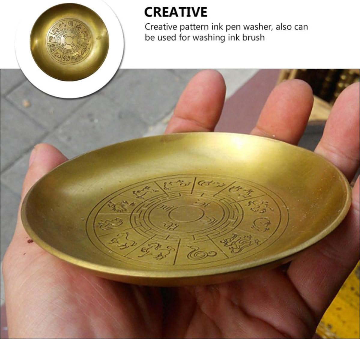 Copper Ink Water Dish Retro Zodiac Adorn for Brush Washing Xmas