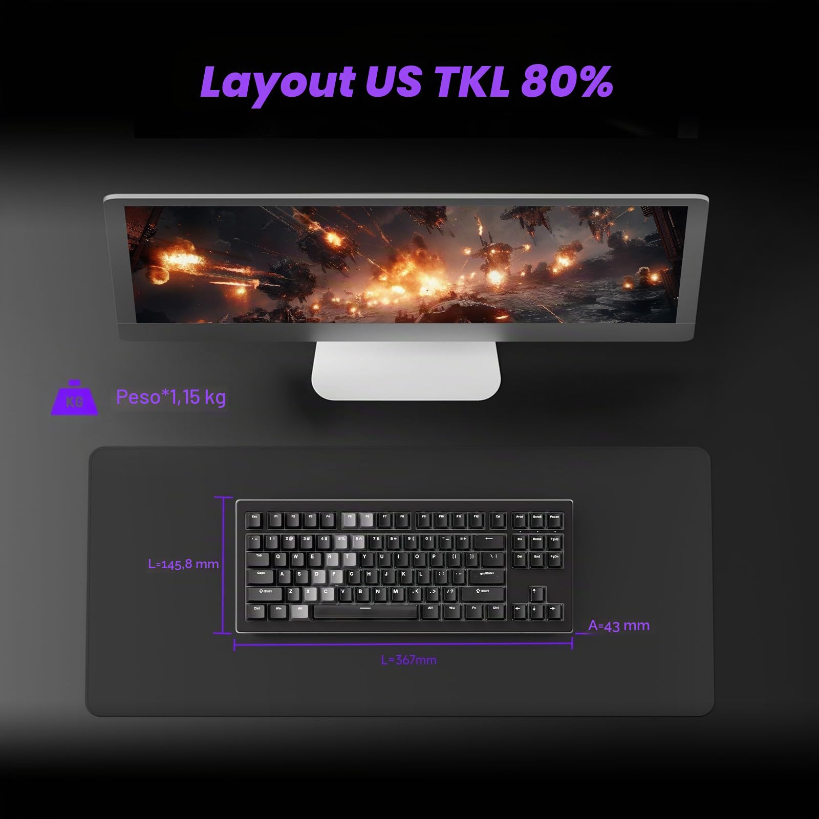 Akko 5087 V3 HE Tastiera Gaming TKL 80% Hall Effect Cavo | Tastiera RGB Switch AstroAim, Rapid Trigger RT0.005mm, Polling 8K Hz per PC/Mac (Nero Trasparente)