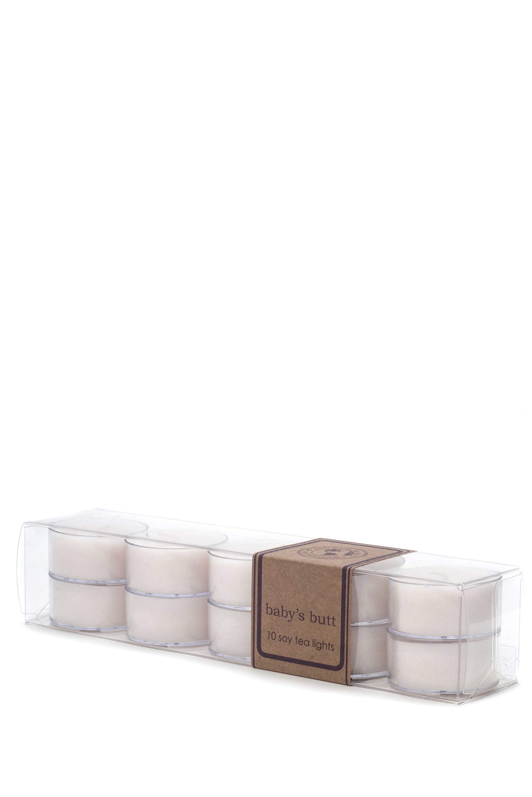 Eco Candle Co. Tea Light Candles, Baby's Butt, 10-Pack - Scents of Lavender, Baby Powder, & Vanilla - Recyclable Plastic Cups, 100% Soy Wax, No Lead, Hand Poured, Midwest Grown Soybeans.6 oz. Each