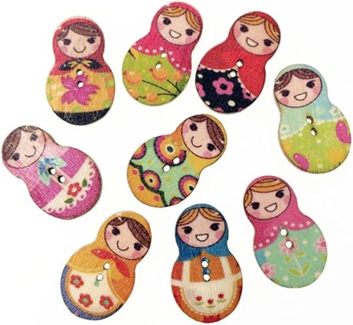 50pcs Madera Botón De Costura Matryoshka Muñeca De Anidación Rusa Decodificar Botones Scrapbooking Decoden DP120