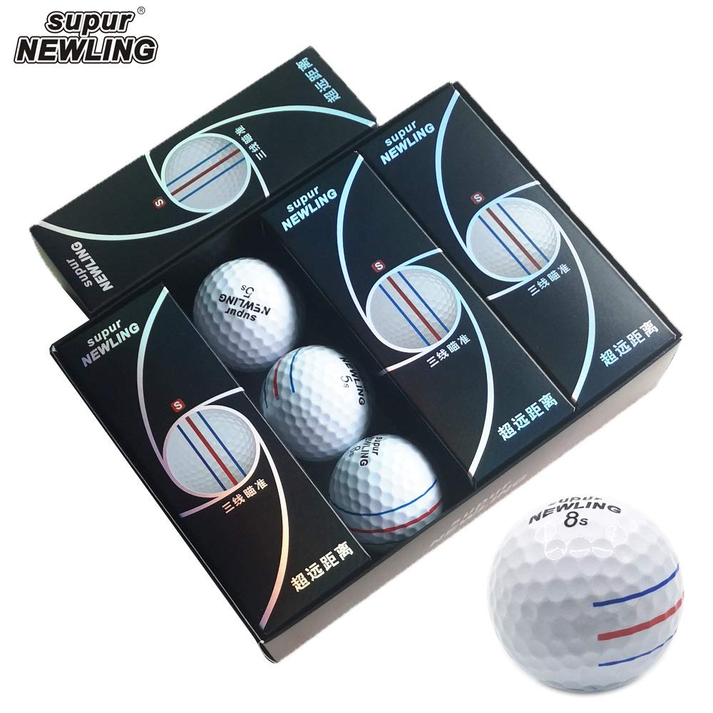 12pcs / Box supur Newling Golfball mit Kleinpaket 3 Farbe voll Ziel Linien 3-teiligen Golfspielball Super-Long Distance (Color : 1box of Golf Ball)