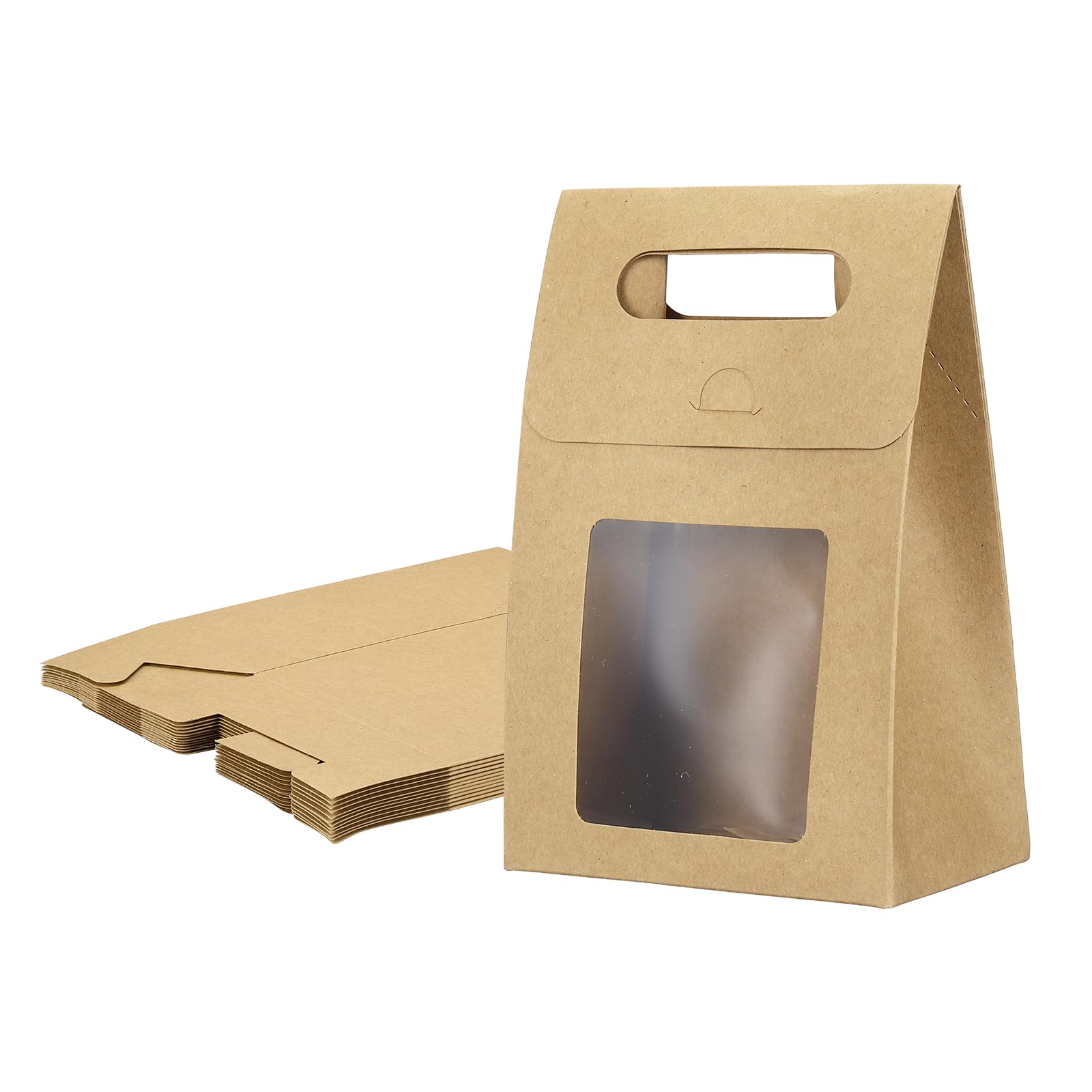 PATIKIL Kraft Paper Bags with Window (13.5 x 8 x 19cm, Brown) (12Pcs) Stand Up Gift Bags with Handles, Suit for - Party Favor/Wedding/Bridal Shower/Festivals/Gift Packing