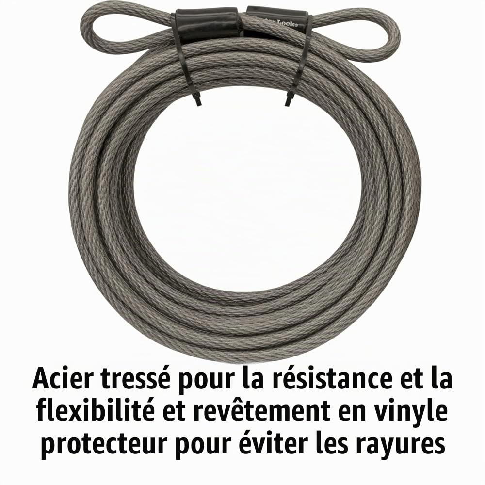 Master Lock - Câble de sécurité en acier pour vélo, 9,1 m de long et 10 mm de diamètre, câble recouvert de vinyle avec extrémités en boucle, 70DCC
