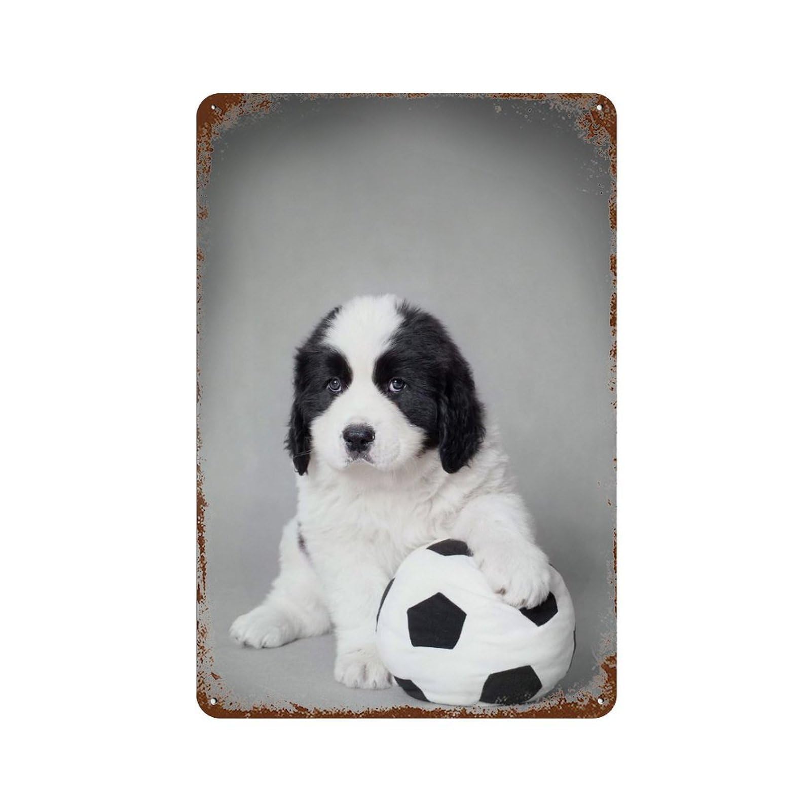 Rustic Tin Plaque Landseer Footballer 11.8"x7.9", Rustic Home Decor for Office, Studio And Wall Decor