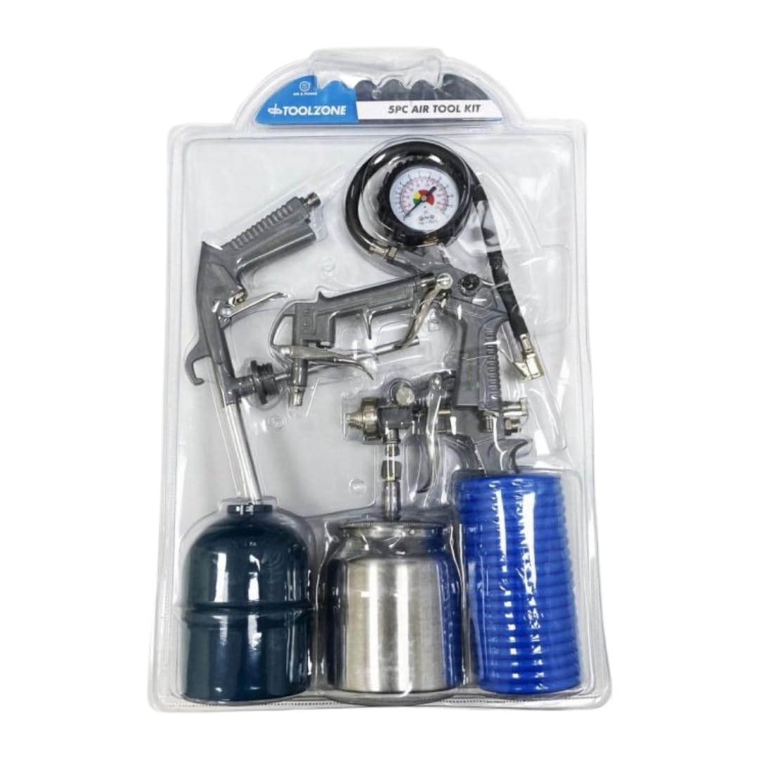 Dunnet Tools Air Compressor Accessories Tool Kit | 5 Piece Garage Set With Air Hose, Blow Gun, Tire Inflator, And Fittings | For Compressed Air Tools, Tyre Pump, And Pneumatic Equipment