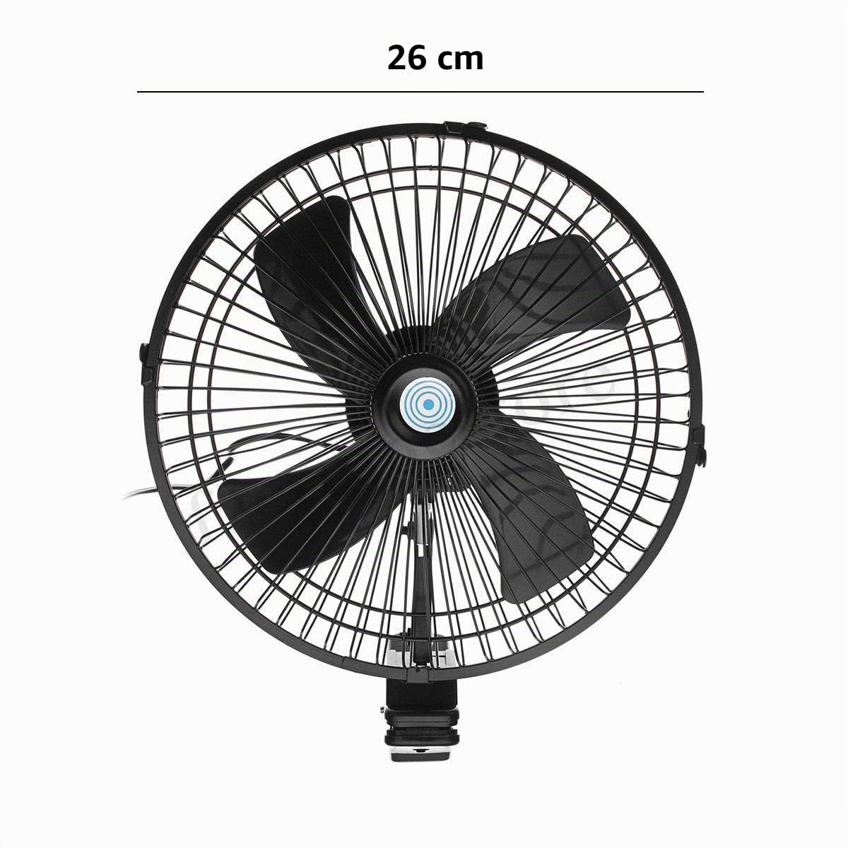Baceyong Ventilateur électrique 12 V/24 V pour voiture, camionnette, maison, rotation à 180 °, 2 vitesses, flux d'air avec clip pour voiture, camion, bus, véhicule tout-terrain