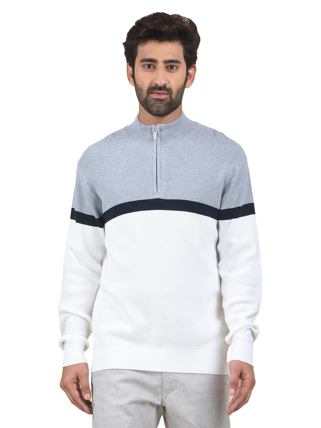 crimsoune club Men's Grey Color-Block 100% Cotton Knitted Sweater-picture-32