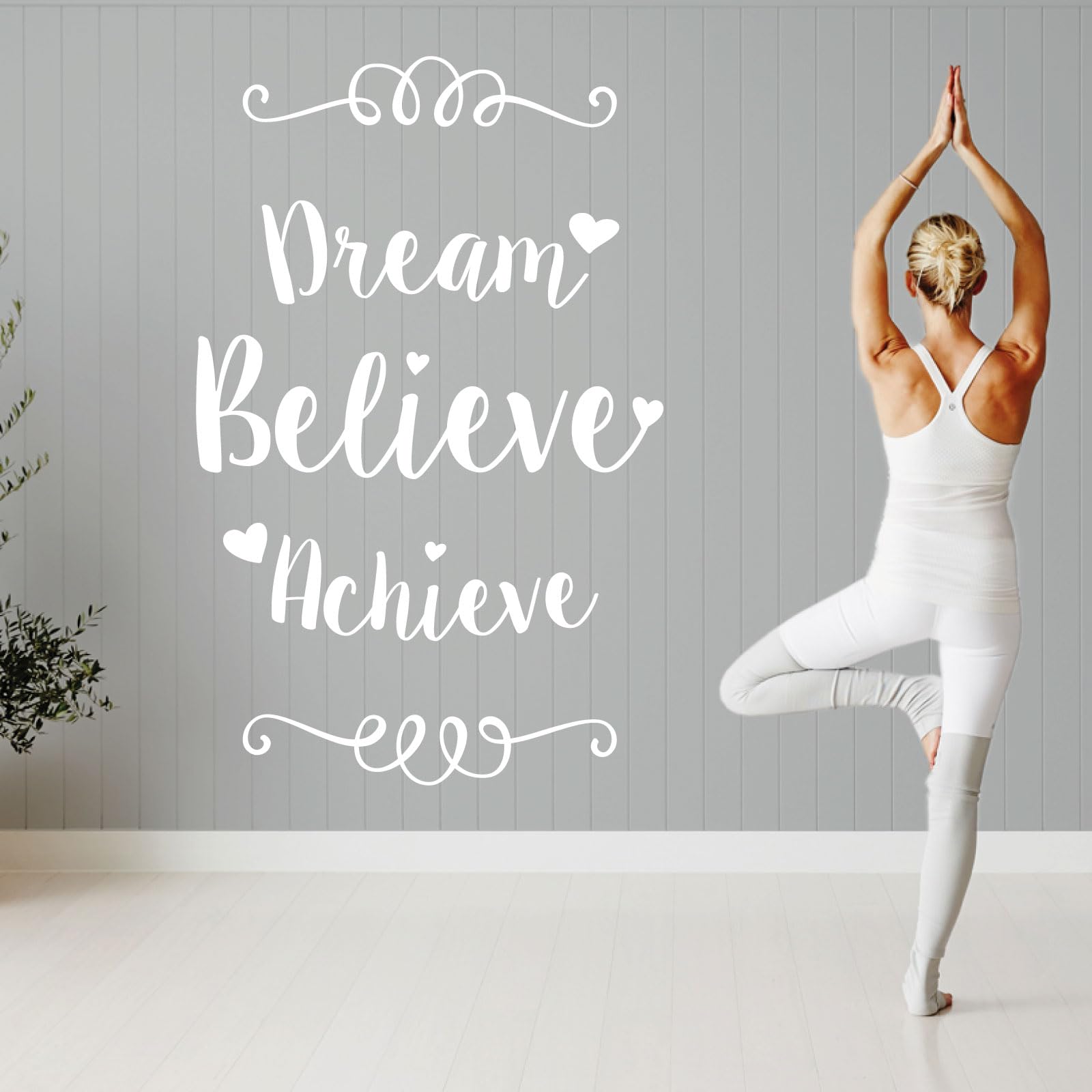 Dream, Believe, Achieve - Motivational Wall Decal Sticker [Large] [White]