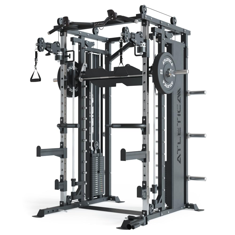ATLETICA Fortress Multipresse Set | Target | Kraftstation mit B6 Hantelbank, Jammer Arms, Smith Machine & 360° Cable Cross | Kabelzug mit 180kg Steckgewichten