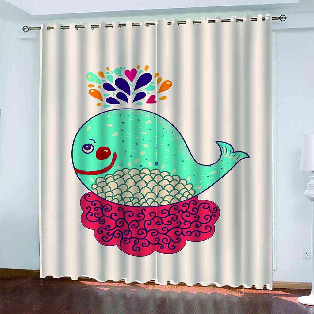Rideaux occultants 3D baleine pour chambre de bébé sereine
