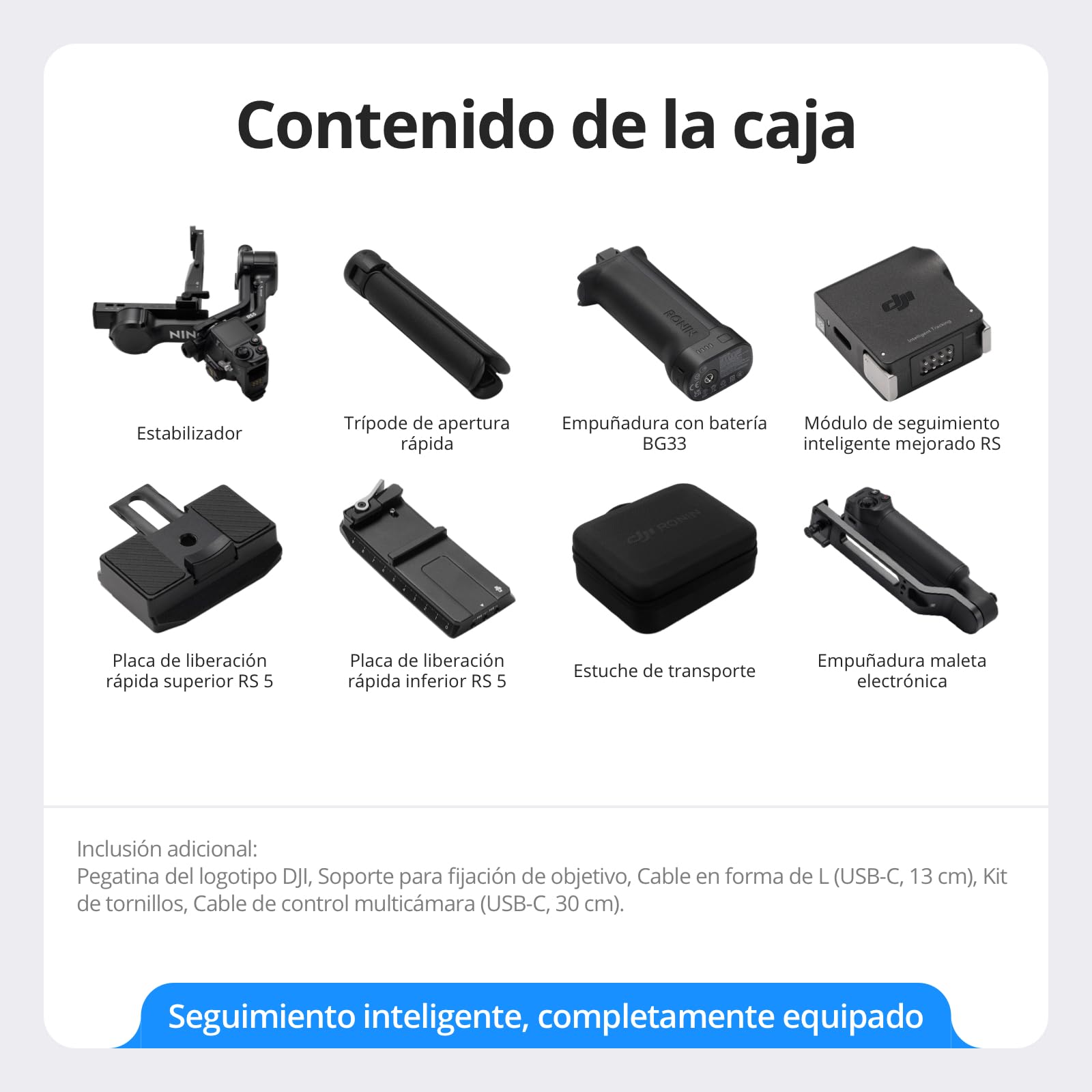 Pack dji RS 5, estabilizador para cámara Canon/Sony/Panasonic/Nikon/Fujifilm, Seguimiento Inteligente, empuñadura Maleta electrónica, perillas de Ajuste Fino, Nuevo indicador del Eje Z