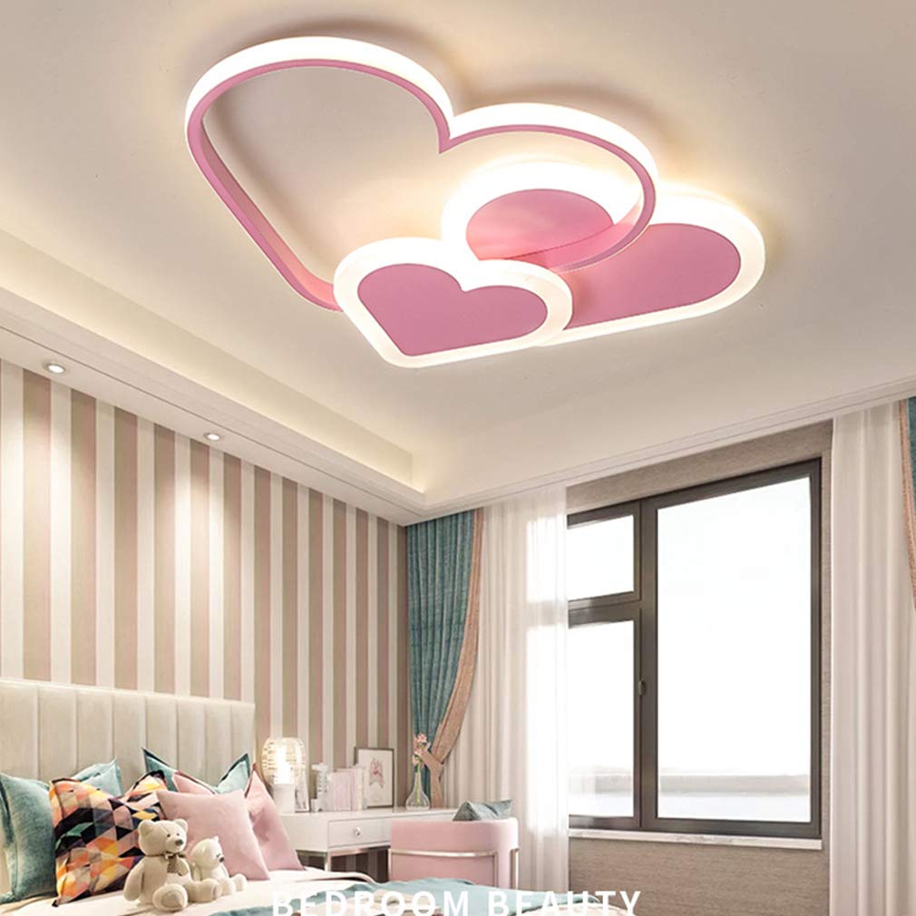 Plafonnier LED Chambre d’enfant Moderne Luminaire Garçons Filles Chambre à Coucher Dimmable Lustre Cœur Pour Salle à Manger Cuisine Petit salon Lampe Suspendue (Cœur Rose)