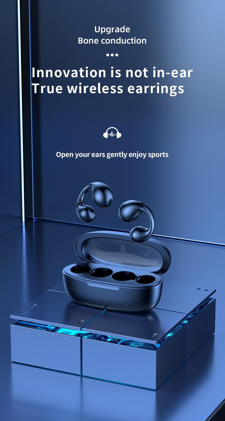 Bluetooth Headphones Open Ear Clip Headphones Bluetooth 5.3 Sports Earphones Built-in Mic,36H Playtime Bone Conduction Headphones Bluetooth Earphones for Running,Sports,Cycling,Driving, Black