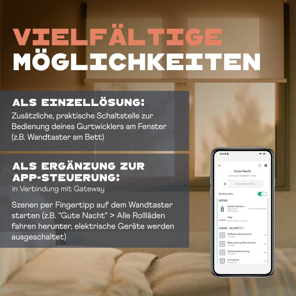 Home Pilot Rollladen Set: RolloTron pure smart Aufputz Minigurt Gurtwickler + Wandtaster smart zur Fernbedienung des elektrischen Gurtwicklers