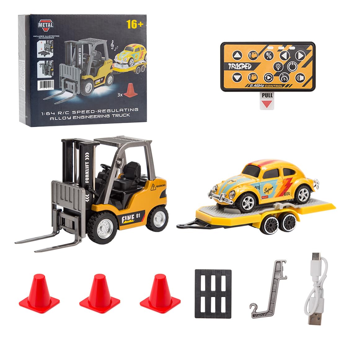 1 64 RC Forklift Truck Mini Remote Control Forklift Truck 2 4G Mini Alloy RC Car with Controller
