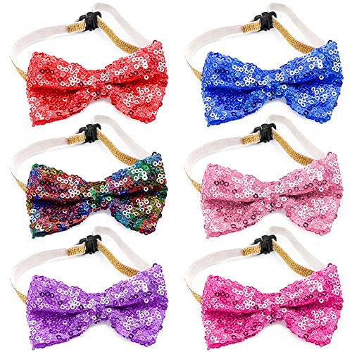 CHUYIX 4Pcs Einstellbare Pailletten Hund Fliege Halsbänder Haustierhalsbänder Hundepflege Zubehör Weihnachten Urlaub Pailletten Haustierhalsband Katze Welpen Kaninchen Elastisches Halsband