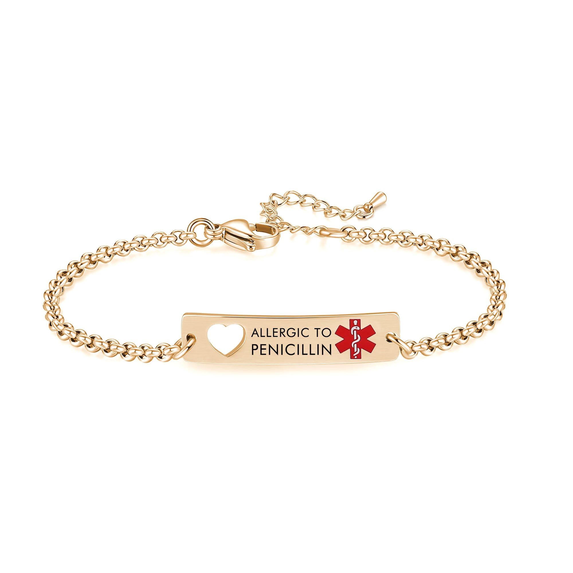 AOAMID Medical Alert Bracelets for Women Adjustable Personalized Free Engrave Medical ID Bracelets 6.5-8 Inch