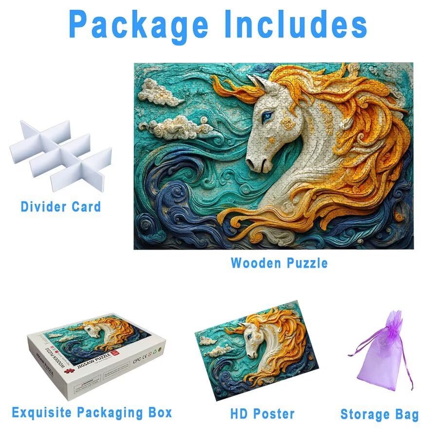 Puzzle 1500 Piezas, Puzzle Caballo con Caja Regalo, Animal Puzzles 1500 Piezas Adultos, Medidas: 87 x 57 cm, Rompecabezas Adultos de Madera, Rompecabezas para Decoración Hogar, Regalo Mujer, -4986