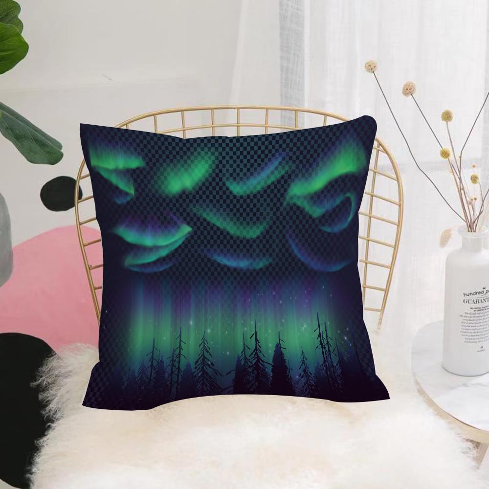 HYOSXW Cushion Cover,Throw Pillow Case Home Decorative for Living Room Bedroom Sofa Chair 16X16 Inch,Night Sky Aurora Borealis Northern Lights Effect Realistic Colored polar lights,Pillowcase 40X40cm
