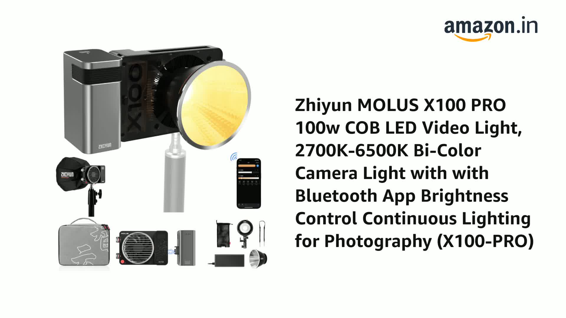 Zhiyun MOLUS X100 PRO 100w COB LED Video Light, 2700K-6500K Bi