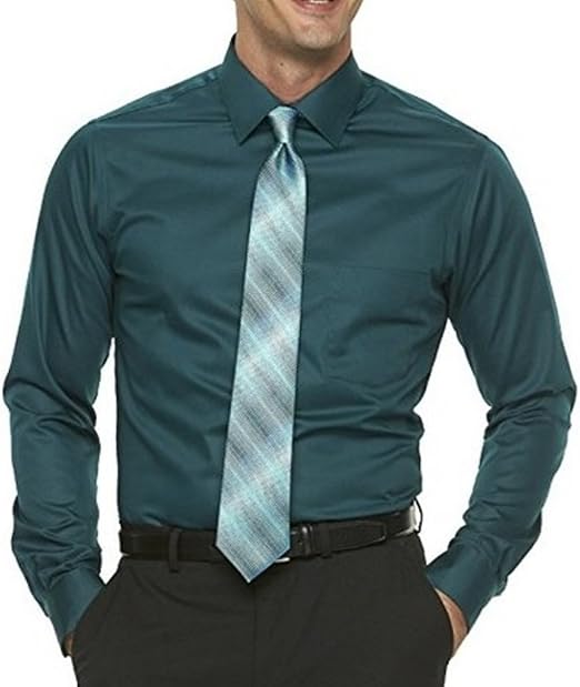 Van Heusen Mens RegularFit Lux Sateen Dress Shirt Green at Amazon Men’s Clothing store
