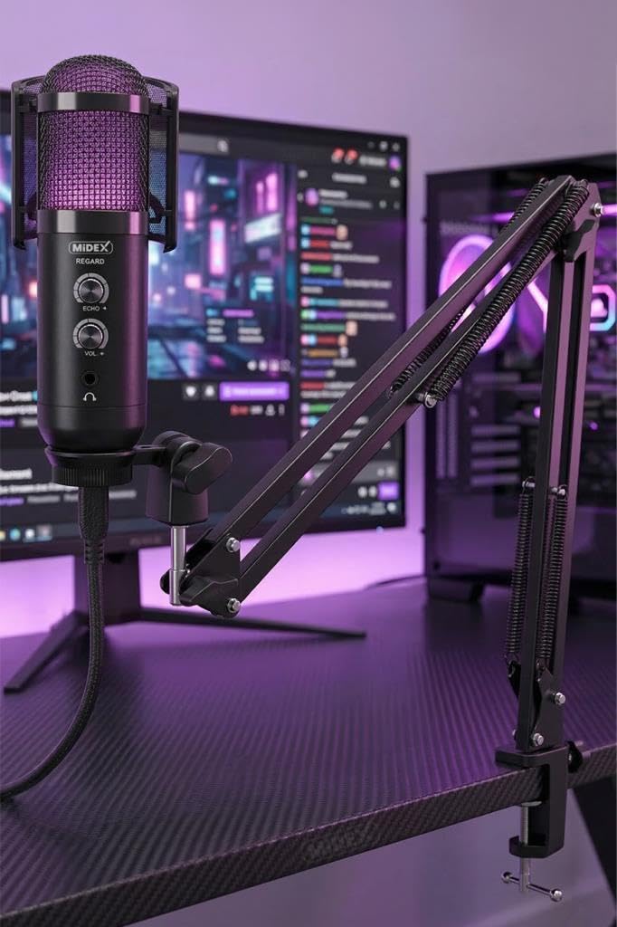 Midex REGARD RGB Set USB Ekholu Oyuncu ve Yayıncı Mikrofonu (Kayıt Gaming Tiktok Twitch Canlı yayın Discord Youtube)