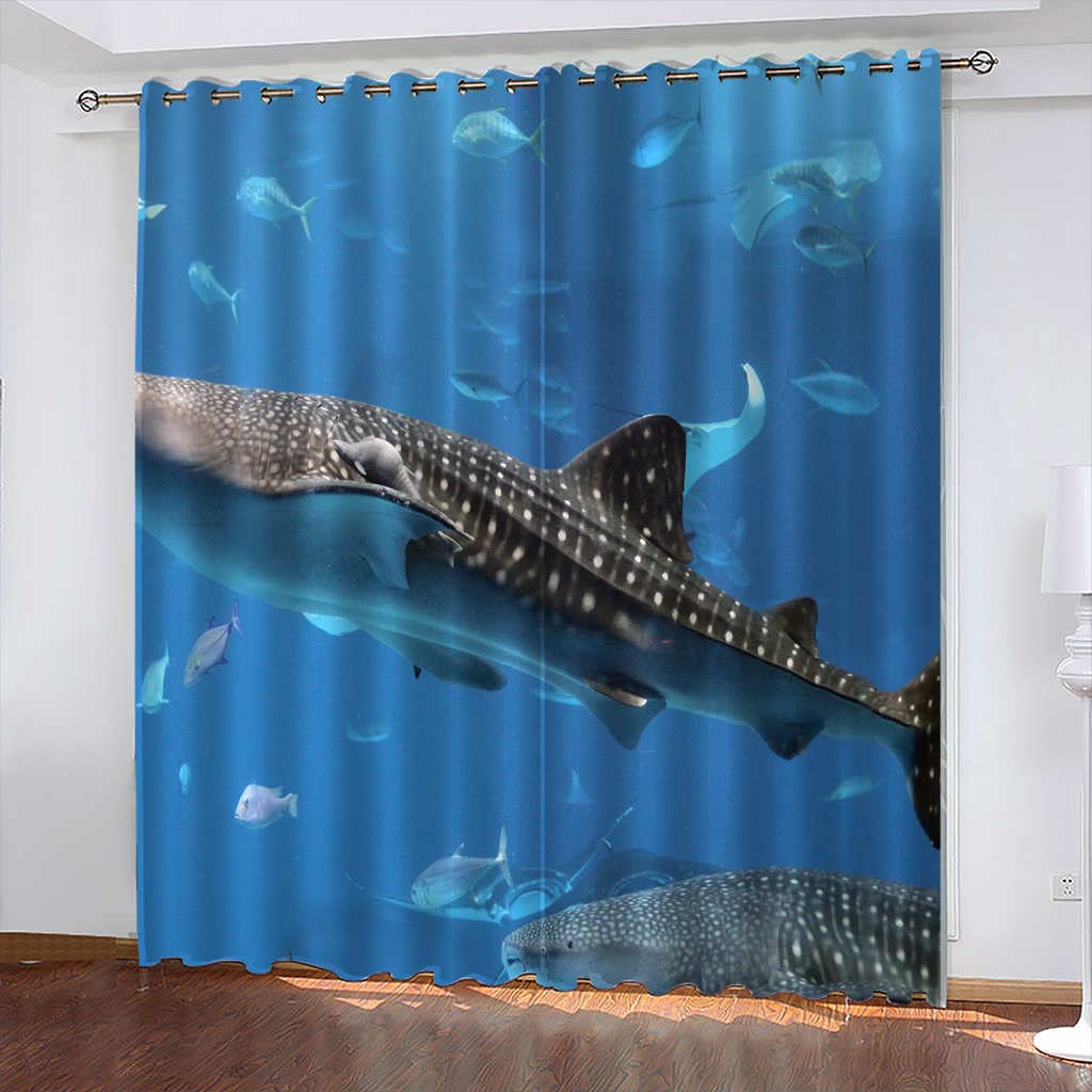 Amazon｜KDDFN 1級遮光 ドレープカーテン 幅280cm丈1123cm 魚 カーテン