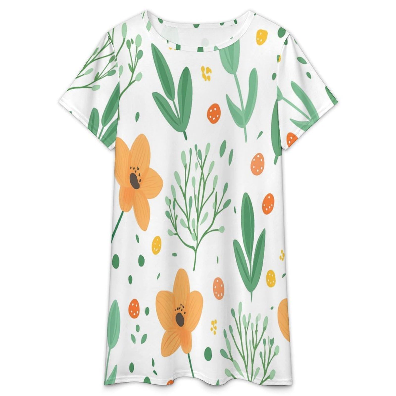 Camicie da Notte da Donna -Fiori Selvatici Arancioni Camicia da Notte Estiva da Donna A Maniche Corte Taglie S-3Xl Morbida E Comoda Ideale per Stare in Casa.