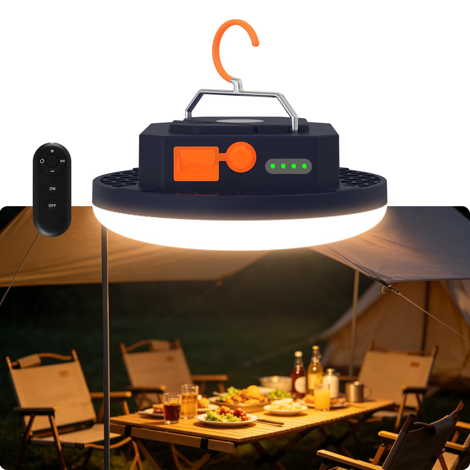 Lampe Camping Rechargeable 10000 mAh, Luminosité Réglable (30W Remote)